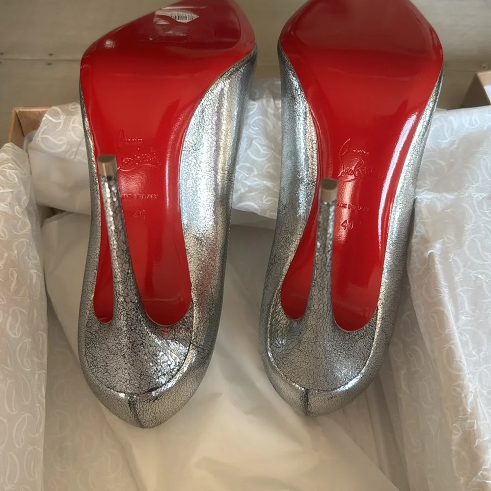 Christian Louboutin Kate 100mm antique silver finish pump stiletto sz 40